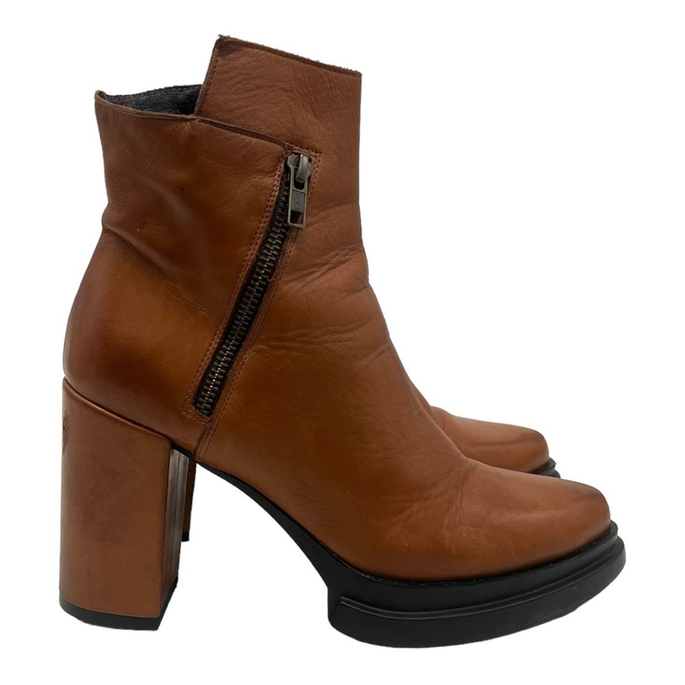 Frankie Segal Gabrielle Michel Brown Leather Platform Point Toe Heeled Boots 39 - Picture 3 of 16